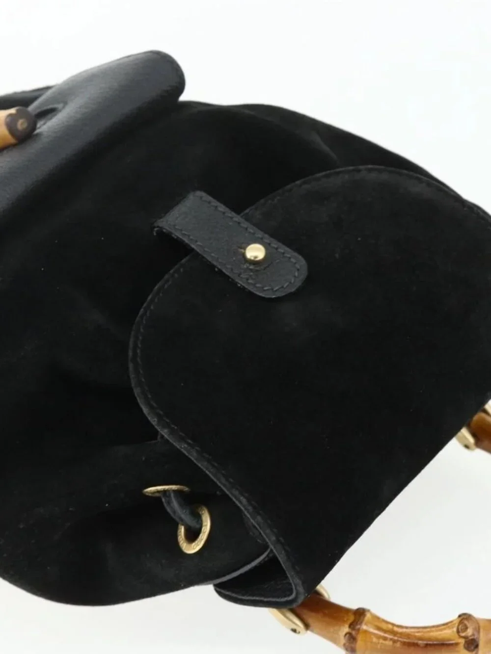GUCCI Bamboo Backpack Suede Black Gold 003 2034 0030 Auth 177116